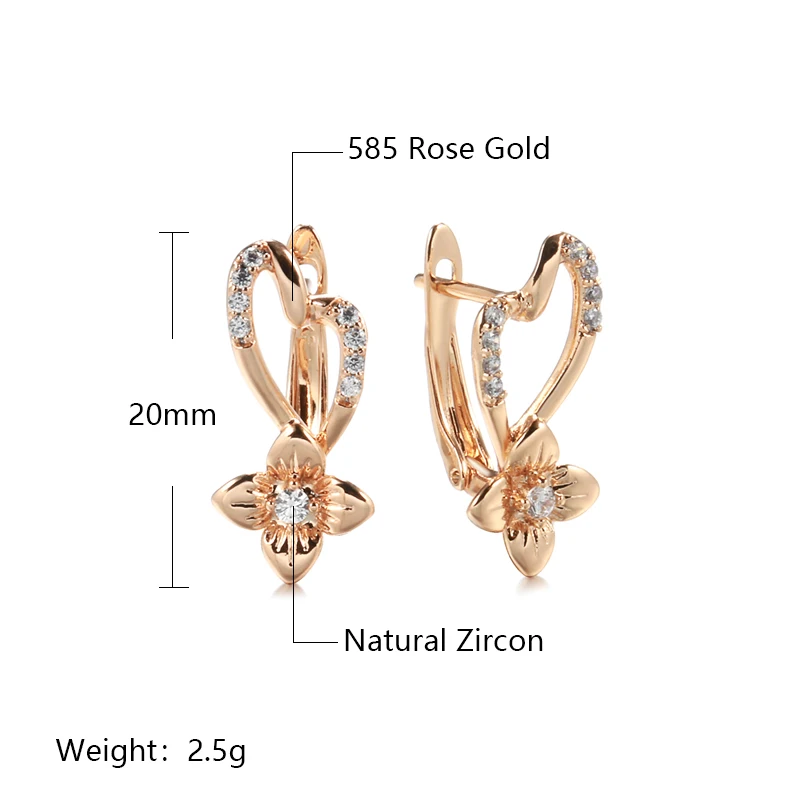 Kinel Luxury Crystal Flower Earrings for Women 585 Rose Gold Color Natural Zircon Earring Fine Wedding Party Daily Jewelry