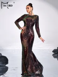 Missord New Geometry Church Long Sleeved Chic Elegant Sequin Mermaid Evening Gown Wedding Birthday Cocktail Party Prom Dress