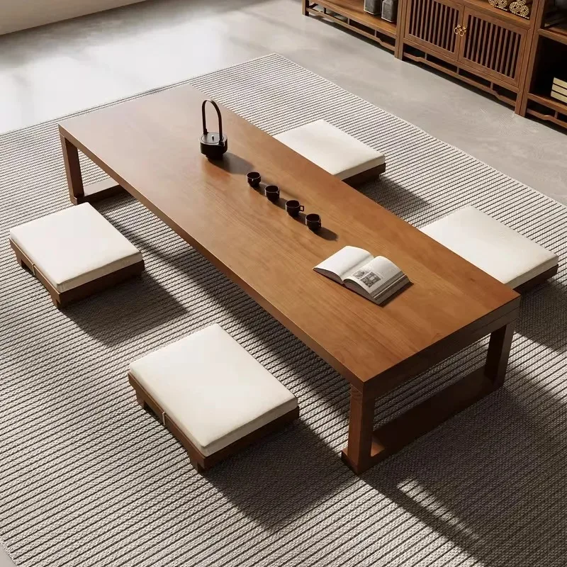 Tea room solid wood tatami tea Japanese coffee log tea simple homestay low  bay window