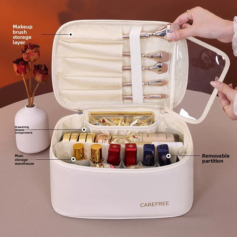 Bolsa de maquillaje de PU de lujo para mujer: organizador de cosméticos de viaje con cierre de cremallera, ideal para vacaciones y uso en regalos