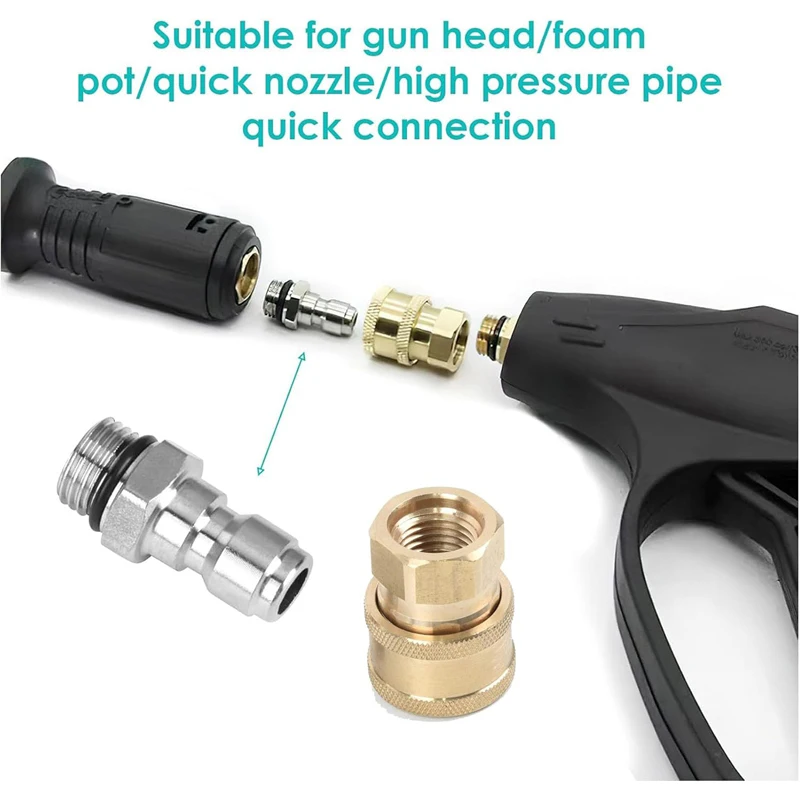 Pressure Washer Quick Connect Kit M14x1.5 to 1/4 Inch Connector Fittings Plug Gun to Hose for Spray Lance Hose Pump Adapter