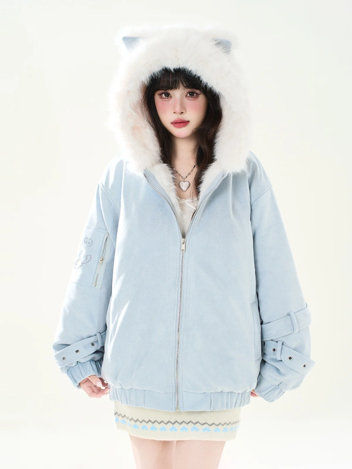 

Хлопковая куртка ENJOG Thiened Cute Bear для женщин, свободного кроя, с капюшоном, удлиненная, на молнии, в стиле Sweet Cool Sle