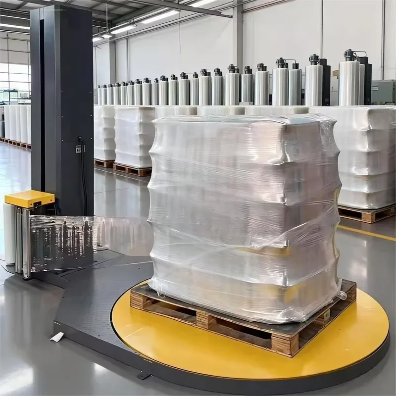 Automatic Vertical Turntable Carton Tray Stretch Winding Film Packaging Machine for Industrial Pallet Wrapping and Sealing