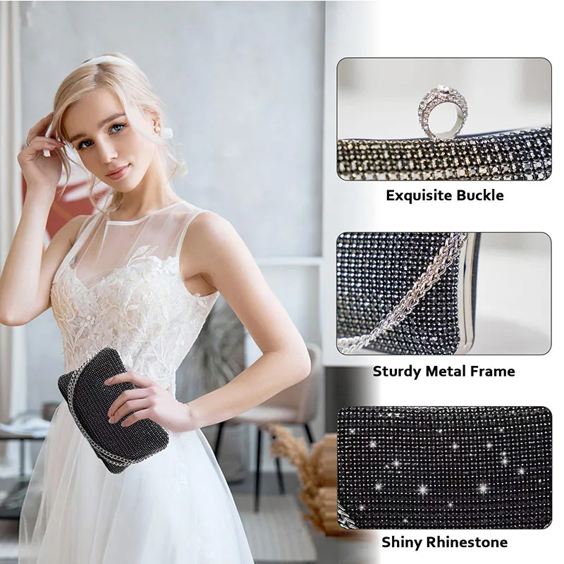 YYW Women Rhinestone Clutch Evening Bags Sparkly Glitter Purse Bling Handbag Shoulder Bags for Party Wedding Elegant Lady Bags