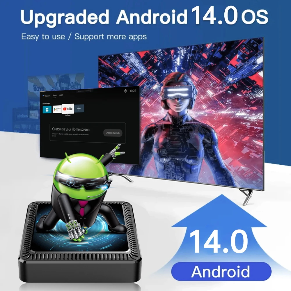 Q19 Android 14 8GB 128GB Smart TV Box Allwinner H618 Google Assistant Bluetooth 5.4 Dual Wifi 5G Netflix سريع جدًا Set Top Box