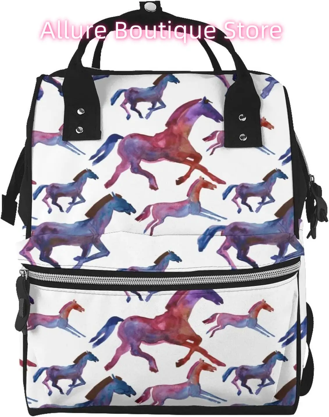 

Colored Horse Diaper Bag Backpack for Women Large Capacity Nappy Bag Multifunction Waterproof Mummy Backpacks for Mom Dad