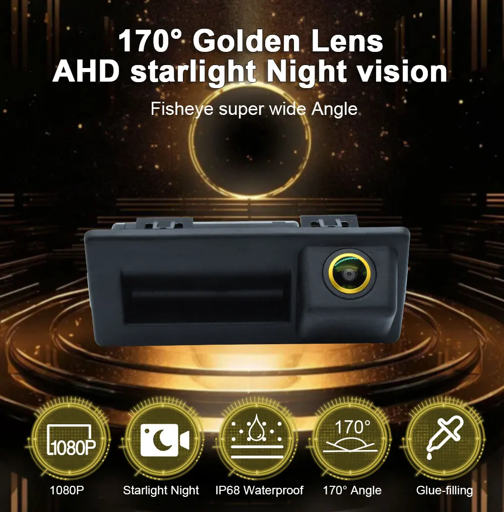 170°Golden Vehicle AHD 1080P Trunk Handle Rear View Camera For Audi Q2 Q3 Q5 A4L A3 Touareg Skoda Kodiaq Kroq Reverse Car Camera