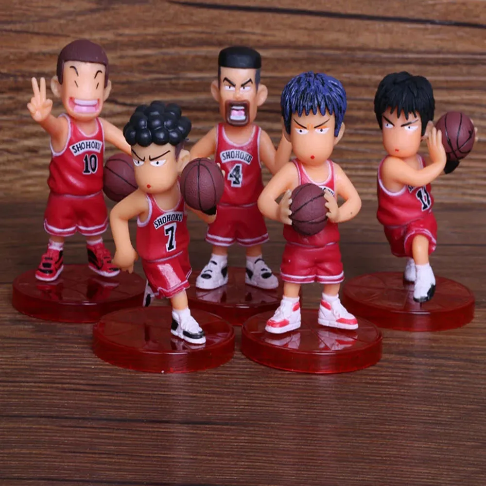 5Pcs/Lot 8cm Slam Dunk Office Desk Decoration Sakurag Hanamichi Red and White Team Toy Action Figure Model Gift Fans Collection