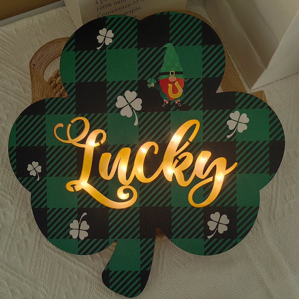 

Led Wooden Hanging Decor St. Patrick'S Day Door Sign Shamrock Pattern Party Decoration Front Porch Hanging Ornament Wood