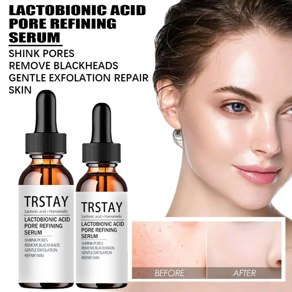 Lactobionic Acid Shrink Pores Serum Moisturizing Facial Essence Liquid Purify Pore Treatment Beauty Skin Care whitening cream