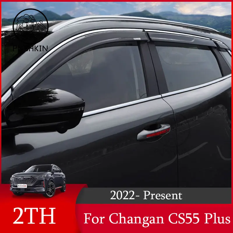 For Changan CS55 PLUS 2022-2024 Car Window Sun Rain Shade Visors Shield Shelter Protector Cover Trim Frame Sticker Accessories