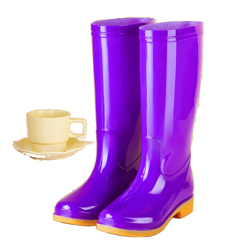 Women's High-Tube Fleece Lined Woman Rain Boots No-Slip Wear-Resistant Warm PVC Material Bottom Labor Protection Women's Shoes