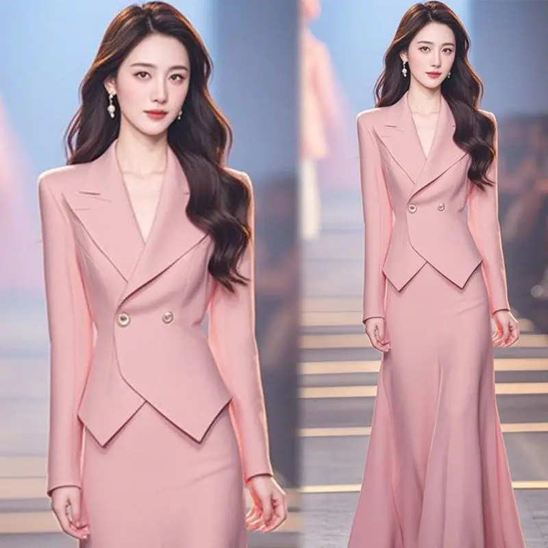 Весенне-осенний темпераментный наряд в корейском стиле, элитный модный топ, уменьшающая возраст юбка, элегантный женский комплект из двух предметов