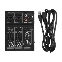 Mini 3-Channel Sound Card Mixing Console Digital Audio Mixer Built-in 48V Phantom Power 5V USB Powered for Home Studio Recording