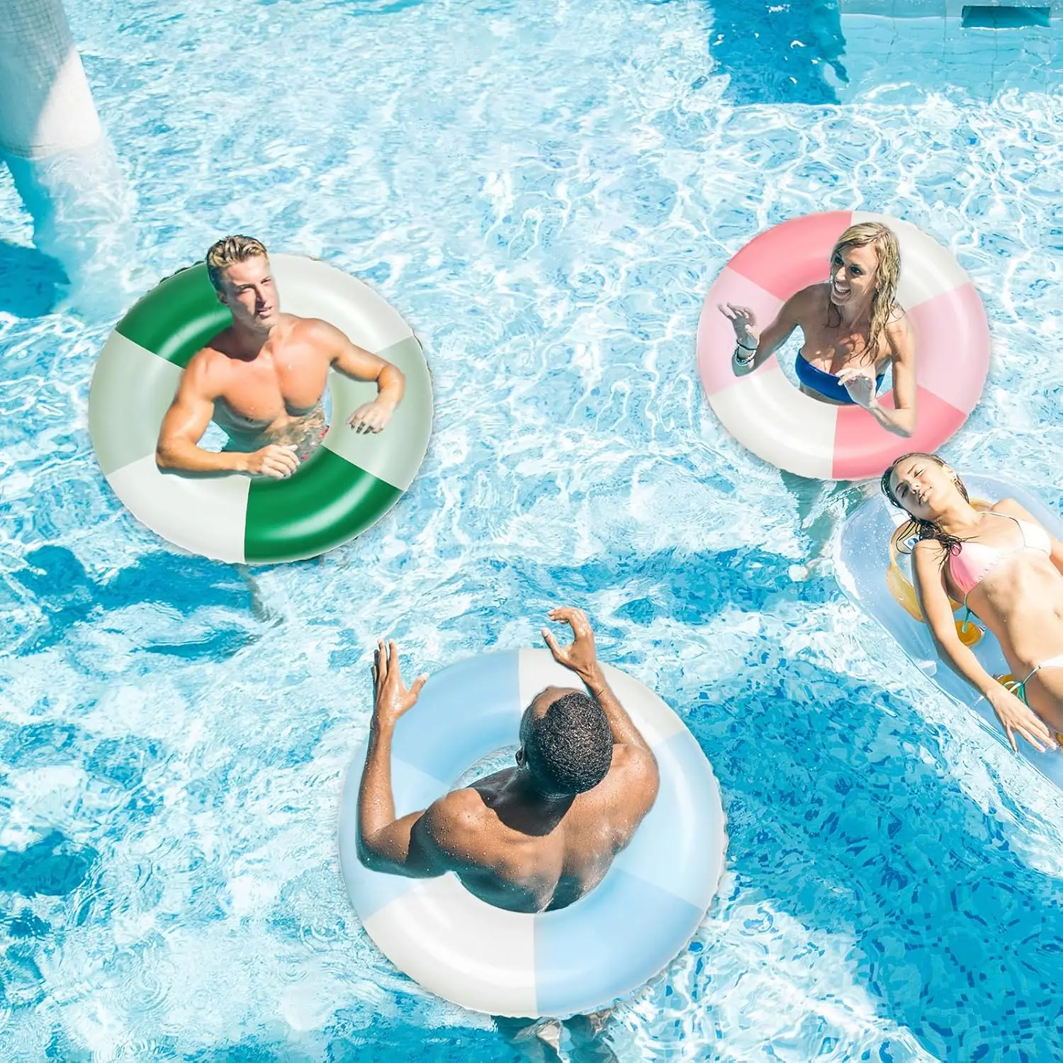 Flotador inflable para piscina, 4 Uds., 4 colores, anillos de natación a rayas Retro, tubos de piscina para adultos y adolescentes, pieza de despedida de soltera en la playa de verano
