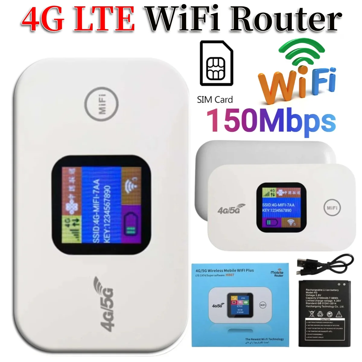 Enrutador WiFi de bolsillo 4G LTE, punto de acceso móvil portátil de 150Mbps, inalámbrico 4G con ranura para tarjeta SIM, banda ancha de cobertura