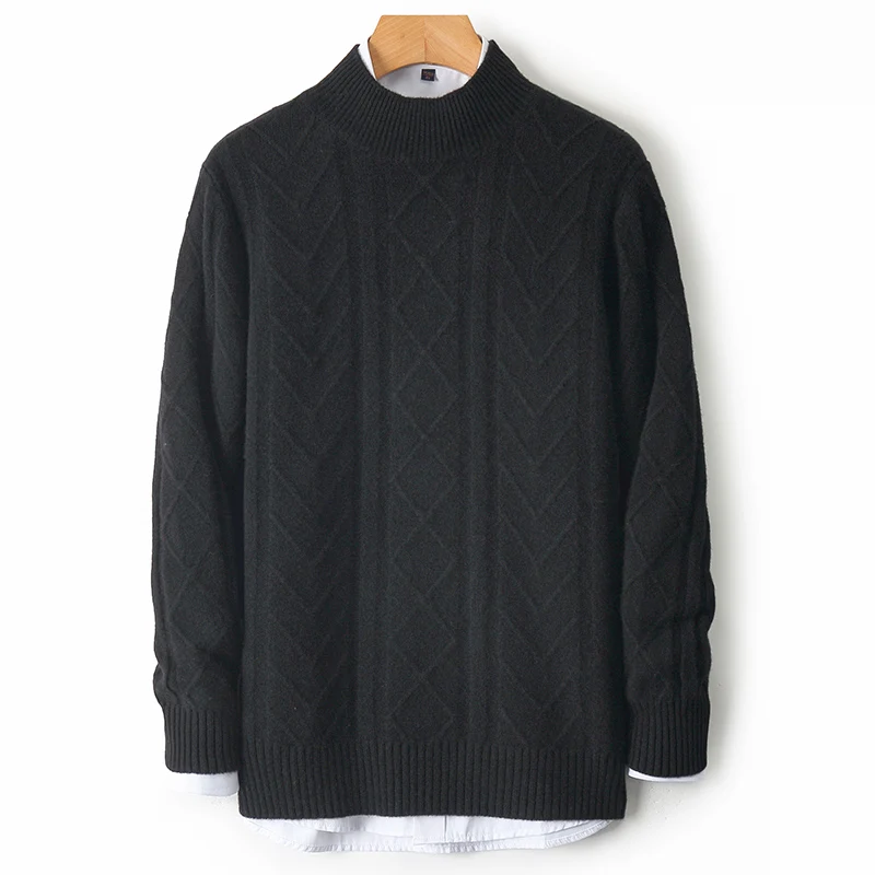 ファッション 100% メリノウールカジュアル無地ハーフタートルネックジャカードセータープルオーバーカシミヤ快適なソフト服トップ