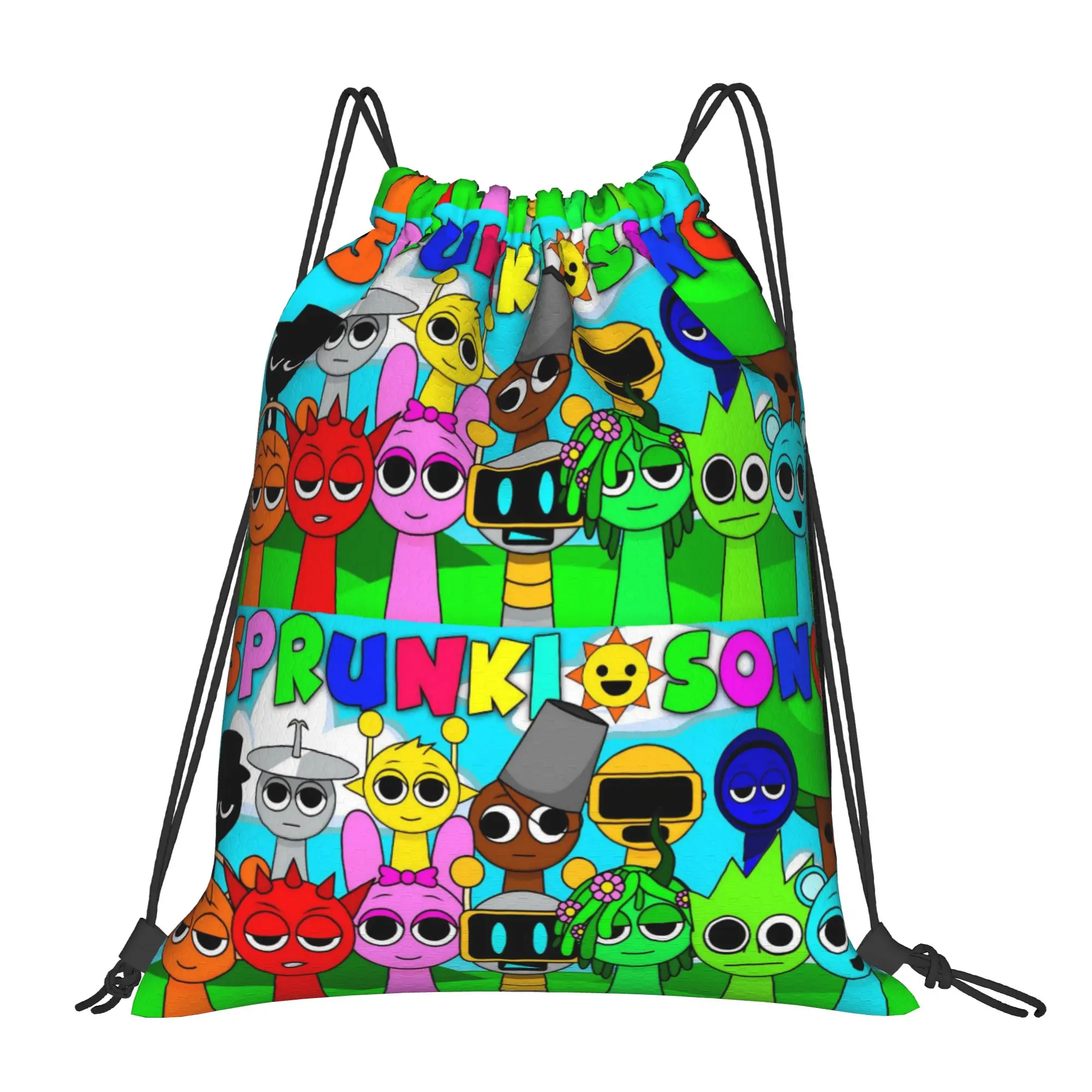 Sprunki Game Drawstring Backpack Sports Gym Sackpack Water Resistant Cartoon Song String Bag for Exercise 36cm (W) x 43cm (H)