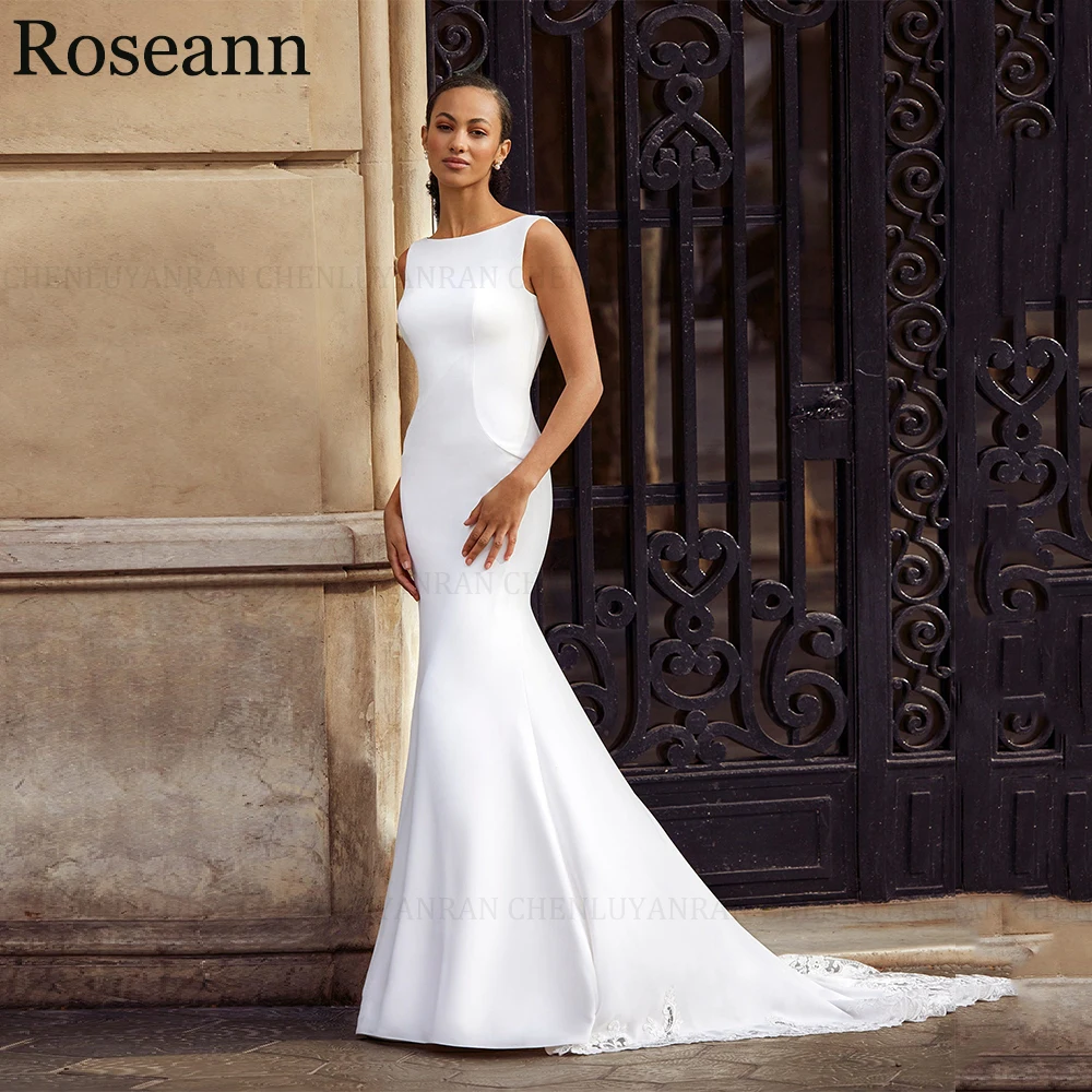 

ROSEANN High Quality Mermaid Scoop Wedding Dresses 2024 New Zipper Sleeveless Appliques Backless Bridal Gowns Vestido De Novia