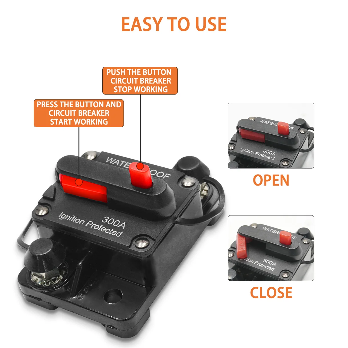 YONGRUN 30Ato300A Circuit Breaker Fuse Reset Car Stereo Inline Fuse Holder Waterproof Marine Circuit Breaker Reset Fuse12V-48VDC
