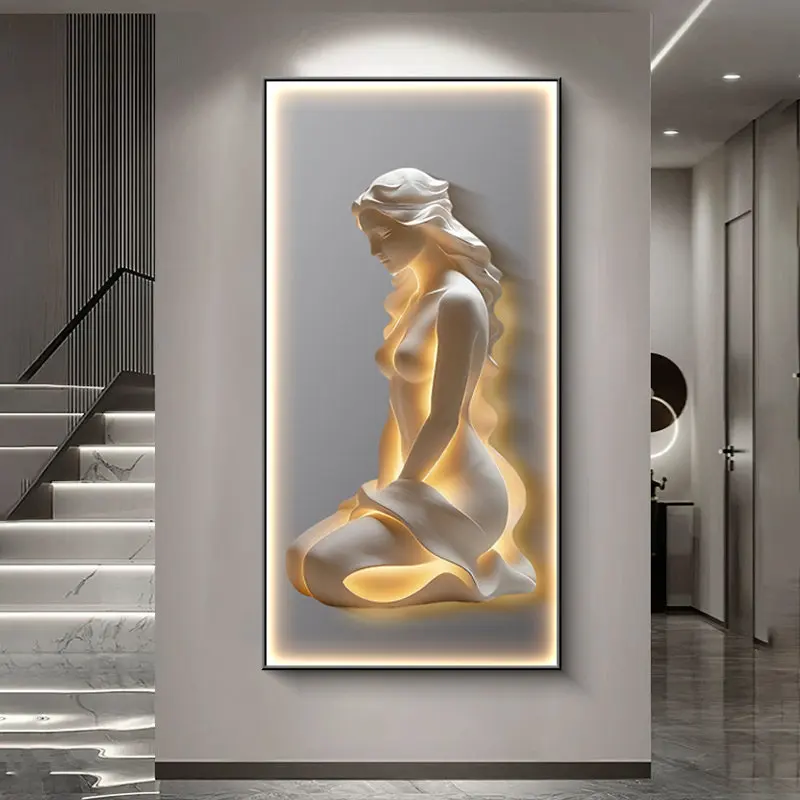 

Modern Entrance LED Decorative Painting Minimalist Abstract Corridor Hanging Painting High-End Character Mural Lamp Home Decor