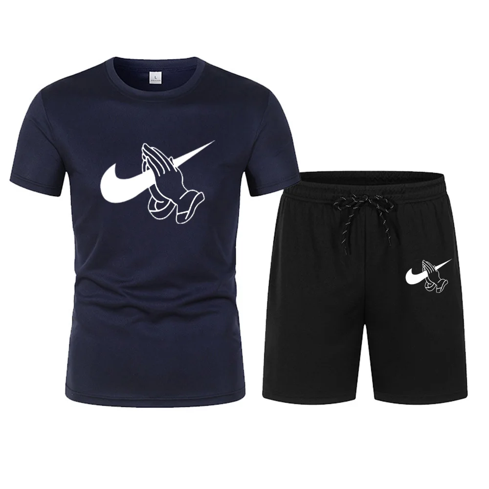 Men's sports set, casual T-shirt set and running shorts, breathable, 2 pieces, new 2024