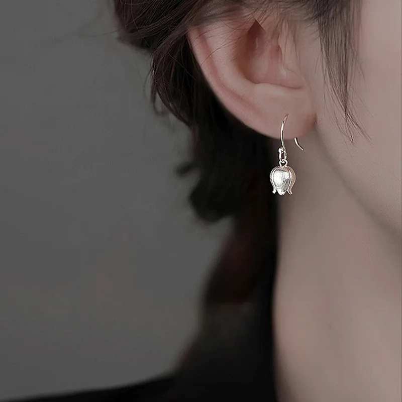 New Design Frosted Silver Lily of The Valley Pendant Drop Earring For Women Ear Jewelry Accessory Wholesale Christmas Girl Gift