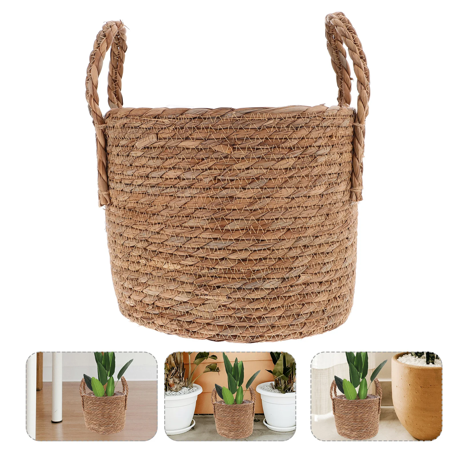 1Pcs 25Cm Seagrass Planter Basket Boho Style Flowerpot with Built-in Liner for Artificial Plants Makeup Organizer Container