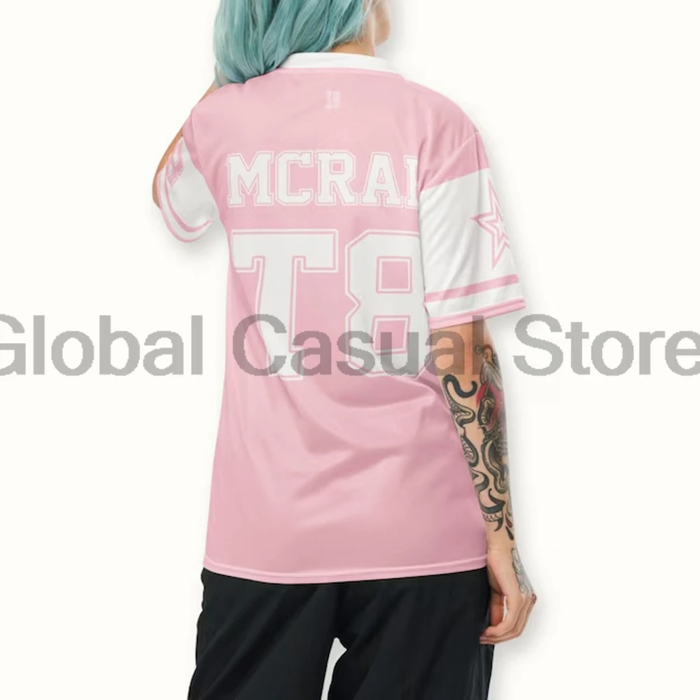 Tate Mcrae Pink & White T8 Jersey T-shirt 2025 Miss Possessive Tour V-Neck Short Sleeve Sportwear Men Women Streetwear Tops image 3
