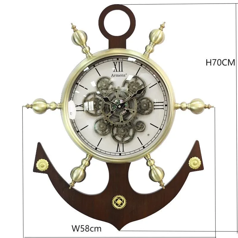Silent Wall Clock Metal Solid Wood Quartz Wall Mounted Clock for Living Room Bedroom Study Dining Room Home Decor