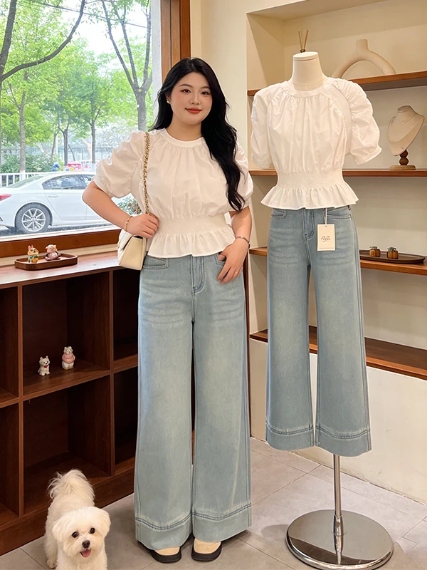 

Stunning Large Size Bubble Sleeve Shirt Women's Korean Style Beautiful 3D Flower Summer 2026 New Arrival Breathable Short Sle...