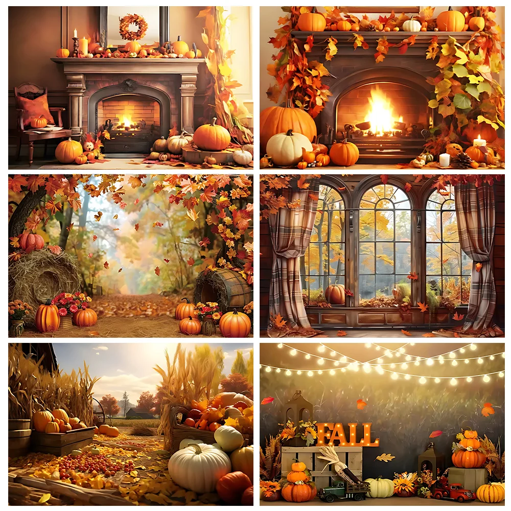 

Autumn Gold Forest Party Decoration Background Pumpkin Thanksgiving Harvest Farm Barn Fireplace Maple Truck Photography Supplies