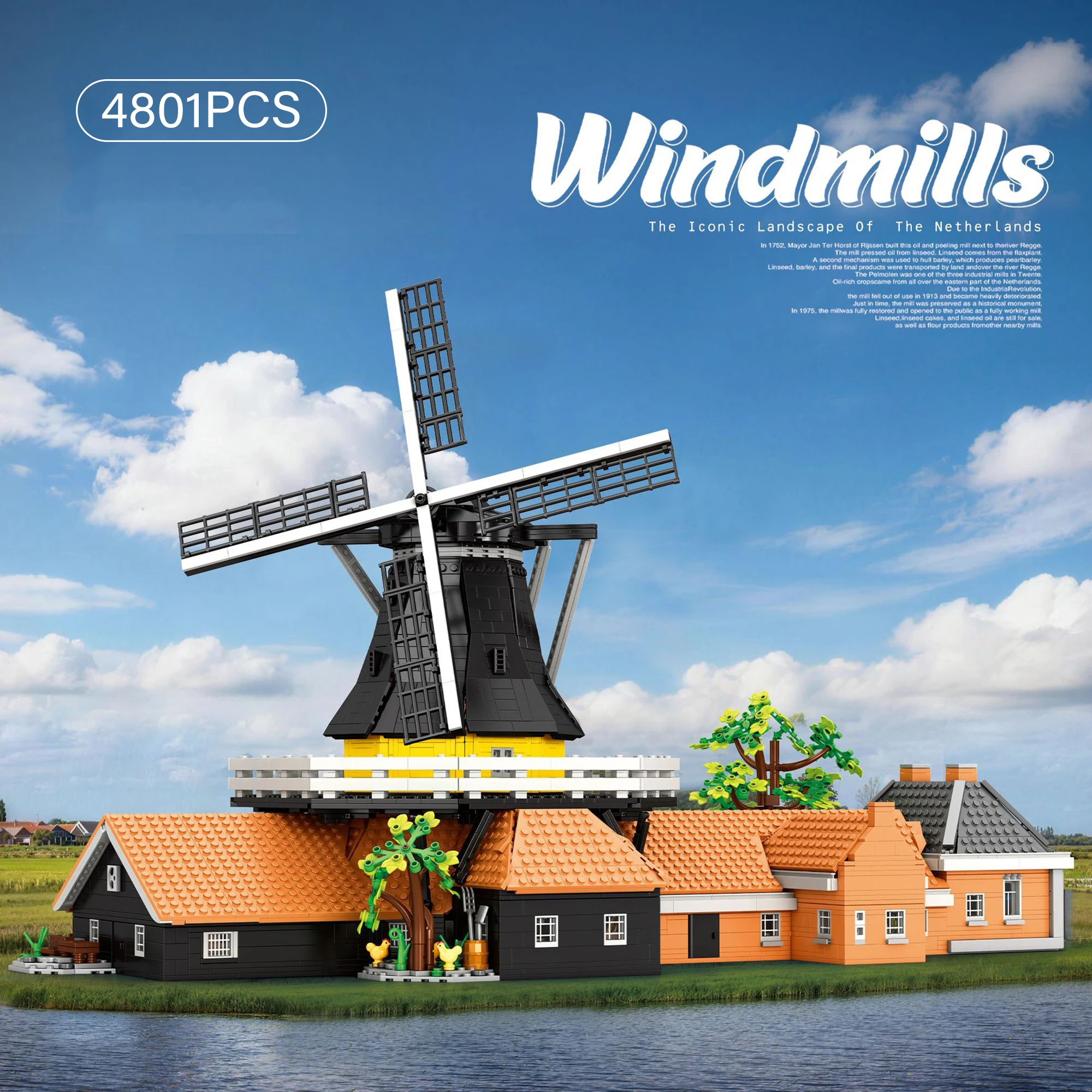 Dutch Windmill A Frame House Building Blocks High Difficulty Architecture Model Street Scene Educational Puzzle Toy