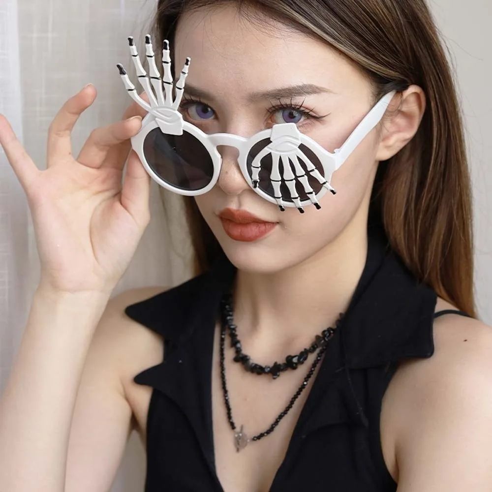 Skeleton Hand Halloween Party Sunglasses Plastic Frame Dark Lenses Funny Costume Eyeglasses Durable Material Quirky Styles