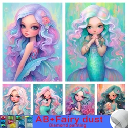 5D DIY 120 Colors AB Fairy Dust Diamond Painting Collection Cute Cartoon Mermaid Mosaic Cross Stitch Handmade Wall Decor