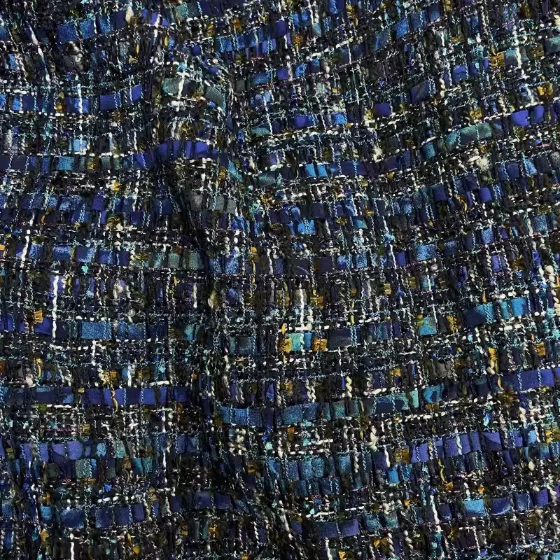 2024 europa e America tessuto Tweed a righe blu scuro per le donne cappotto autunnale gonna giacca borsa tinta in filo cucito in tessuto fai da te