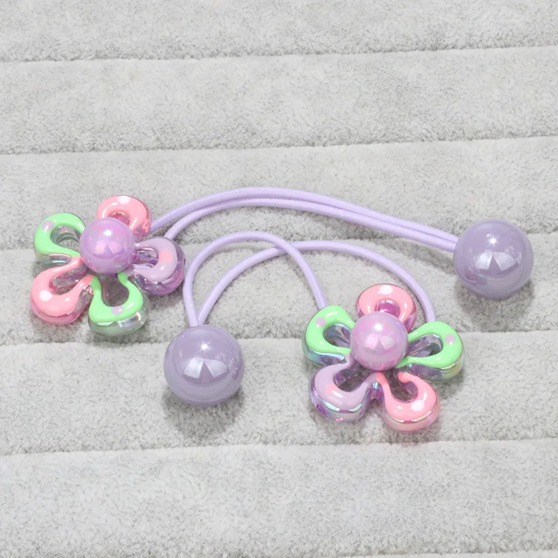 2 Stück funkelnde Blumen-Haargummis, bunte Perlen-Haargummis – Kinder-Haargummis für Pferdeschwänze, umlaufender doppelsträngiger Haargummi – Detail 11