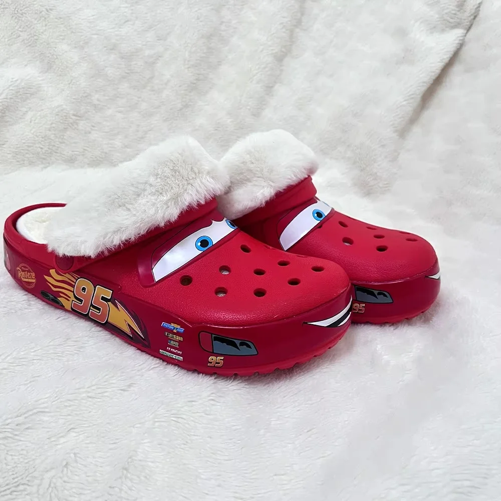 Anime Aoger Disney Lightning Mcqueen Pixar Cartoon Solid Color Waterproof Slippers With Hole Shoes And Cotton Cover Gift