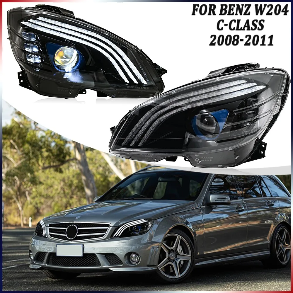 

2Pcs Full LED Headlights Assembly For Mercedes-Benz W204 C-Class 2008-2011 Front Lamps Assembly DRL Headlamp Accessories