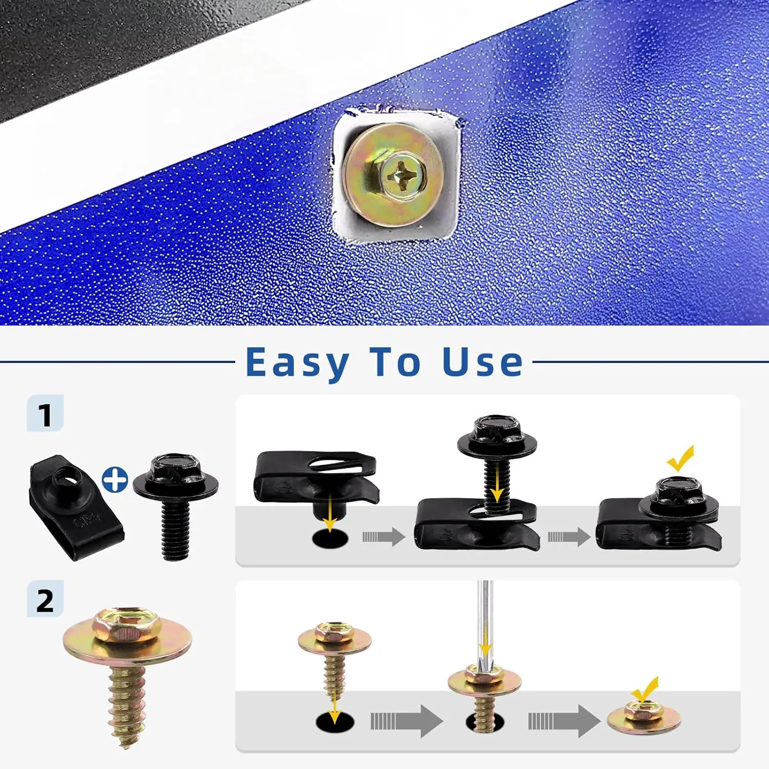 64개 U자형 클립 및 바디 볼트 나사 키트 자동차 클립 자동차 U 너트(셀프 태핑 나사 포함) 범퍼 펜더 트림 패널용