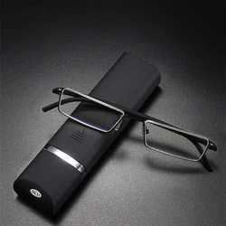 Unisex Anti-blue Light Reading Glasses Half-rim High-grade Pen Holder Metal Square Reading Glasses TR90 Glasses Lenses +0 +400