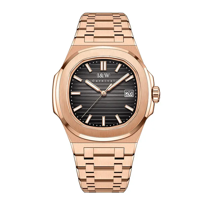 Switzerland Luxury Brand I&W CARNIVAL Japan Import Automatic Mechanical Men's Watches Waterproof Luminous Auto Date 721G-R