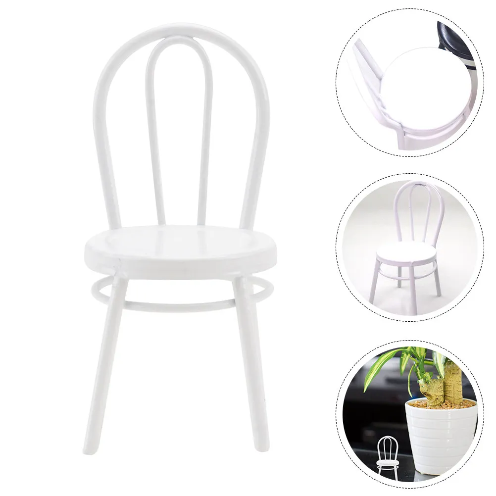 

2Pcs Mini House Chairs Iron Artificial Chairs Decorative Emulation Chair Small Chair Adornment Miniature Landscape Home