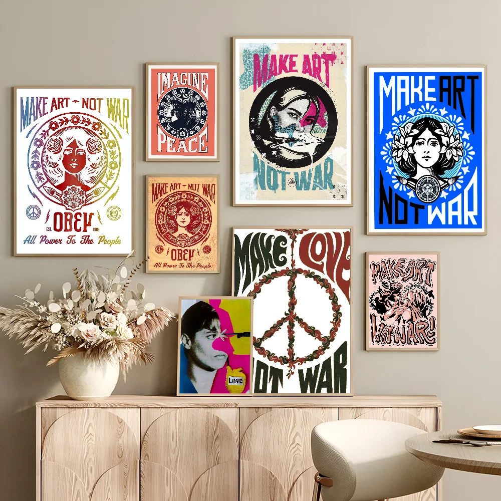 

Make Art Not War Classic Vintage Posters Vintage Room Bar Cafe Decor Stickers Wall Painting