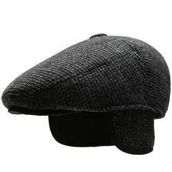 Fashion Men's Berets Autumn And Winter Thicker Earmuffs Wool Plaid Hat Cold-proof Thickened Hat Warm Dad Visor Hat