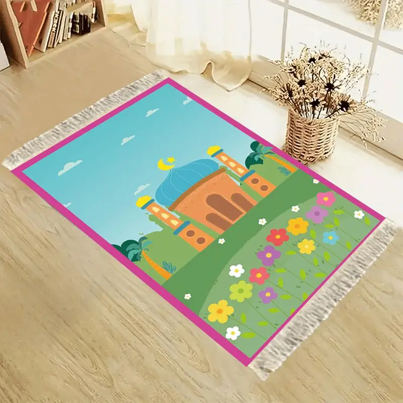 VIKAMA Fresh Blue Sky Cartoon Star Moon Mosque Arch Worship Carpet Wear resistant Portable Home Worship Mosque Pilgrimage