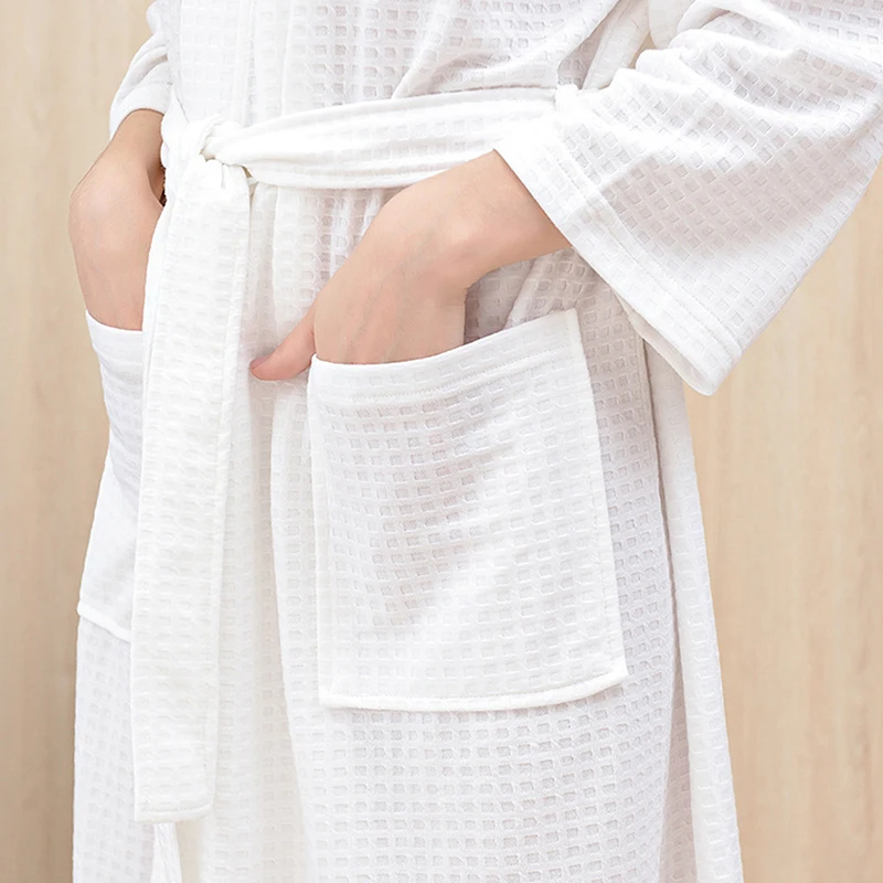 Women Men Bath Robe Waffle Shower Sleepwear Nightgowns Robe Male Female Bathrobe Long Woman Man Pajamas M-XXXL Solid Color