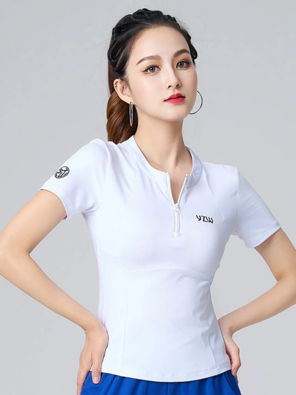 Qui Dry f Zip ort Sve Fitn Yoga-Kleidung für Damen, schlankmachend, Laufen, Square Dance, Sportbekleidung, Milchseide, reine Farbe