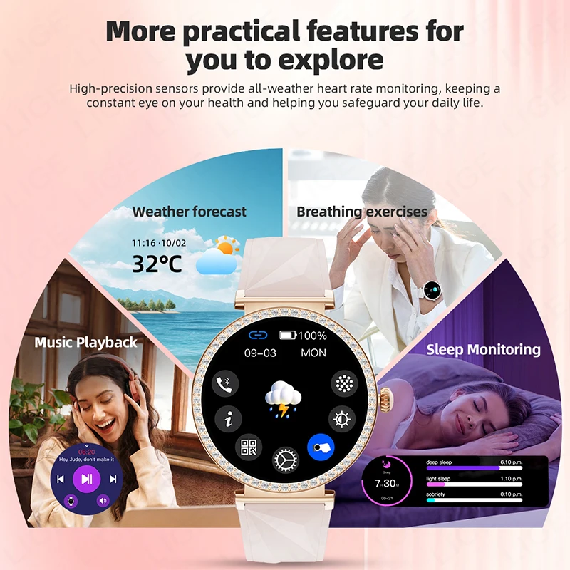 LIGE New GPS Bluetooth Call Smart Watches Women Sport Track Heart Rate Oximetry Health Ladies Smartwatch Woman Custom Watch Face