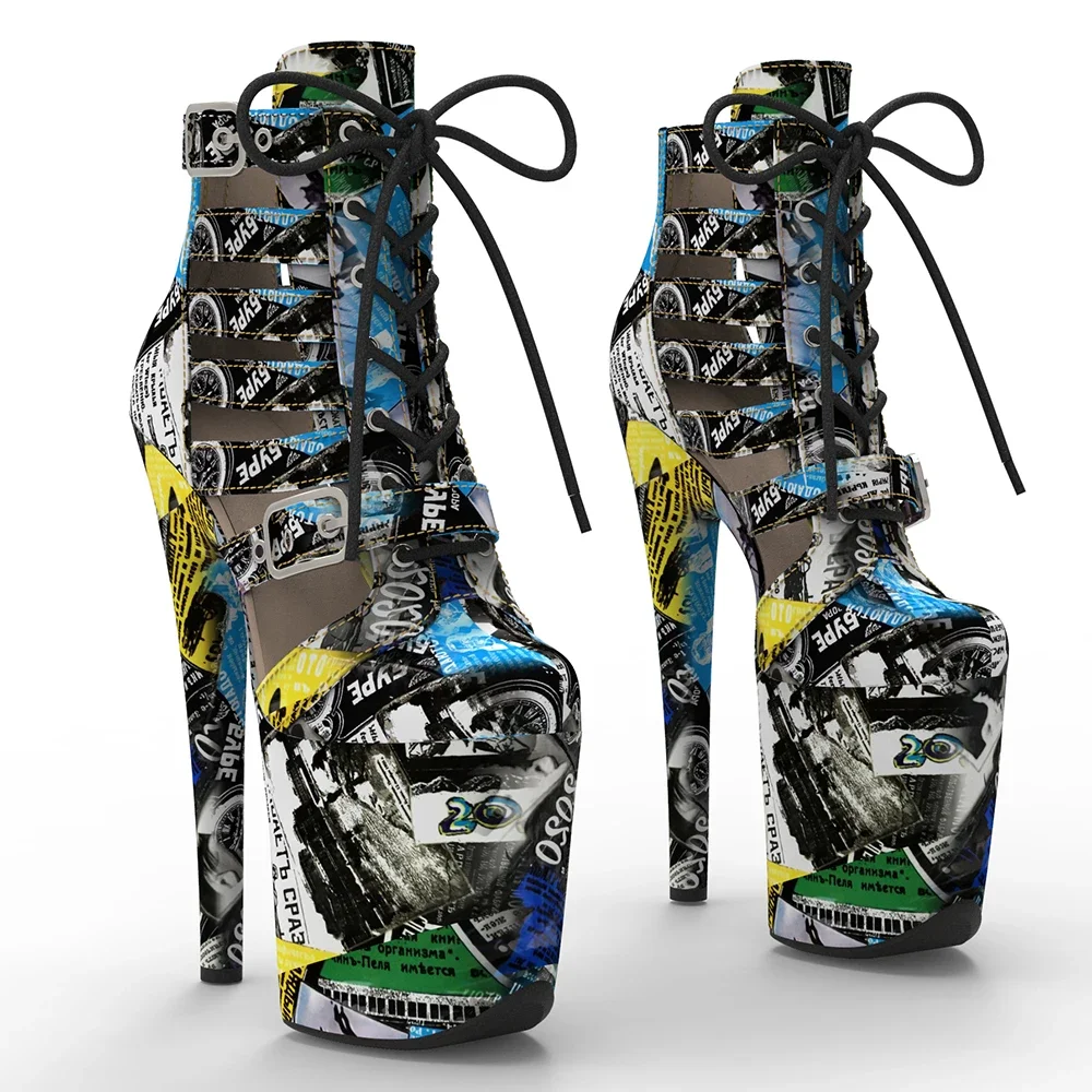 Leecabe  20CM/8inches  PU  Upper  Fashion trend sexy  Ankle boots  High Heel  platform  stripper heel  Pole Dance boot